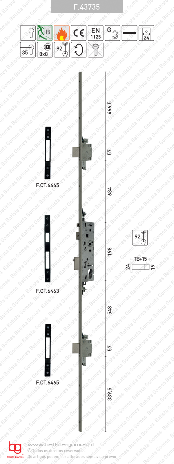 Fechadura corta-fogo / antip�nico (QI / Fun��o B)
